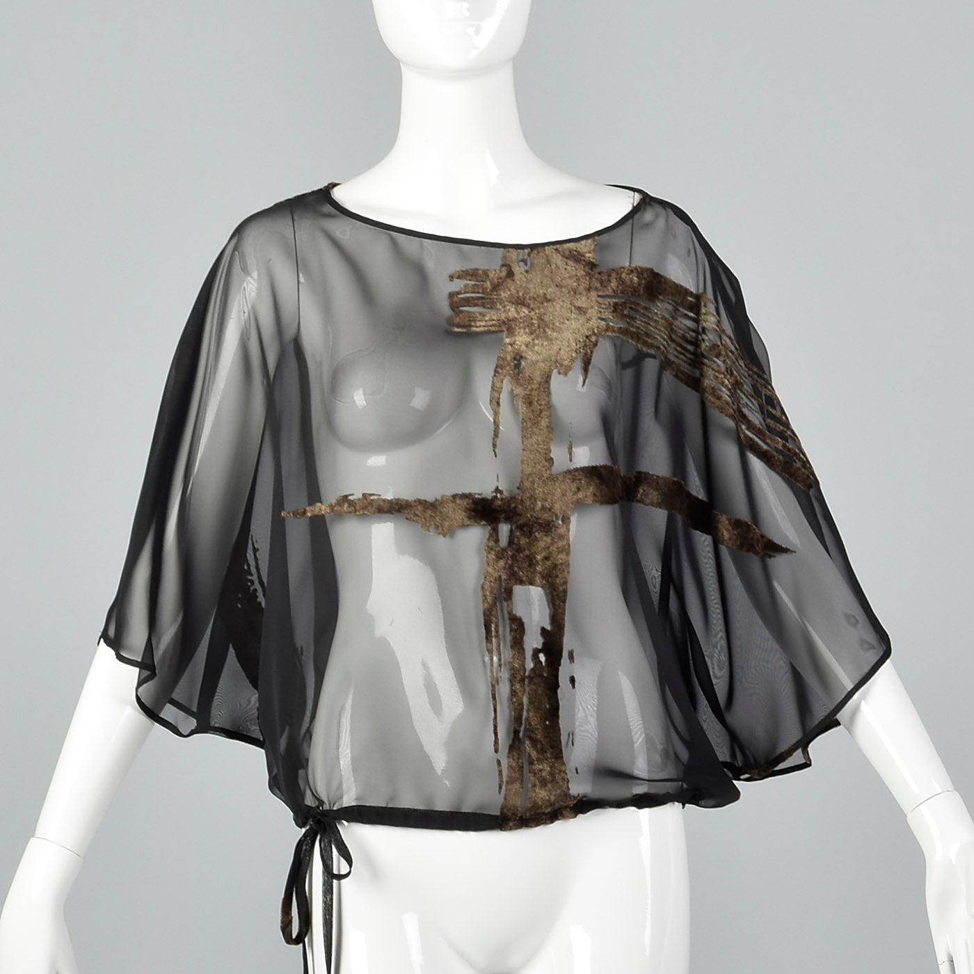 1990s Sheer Black Top with Batwing Sleeves