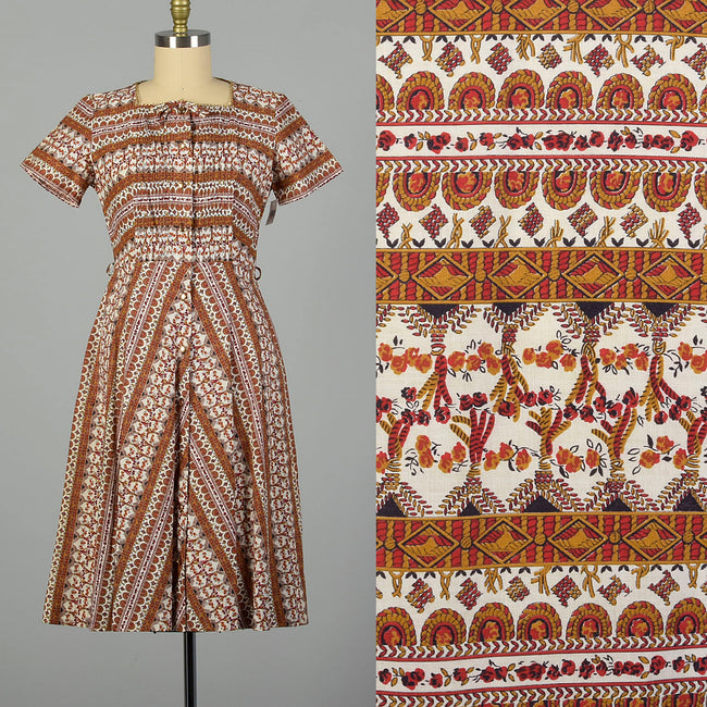 XL 1950s Novelty Print Cotton Day Dress Shirtwaist