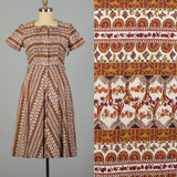 XL 1950s Novelty Print Cotton Day Dress Shirtwaist
