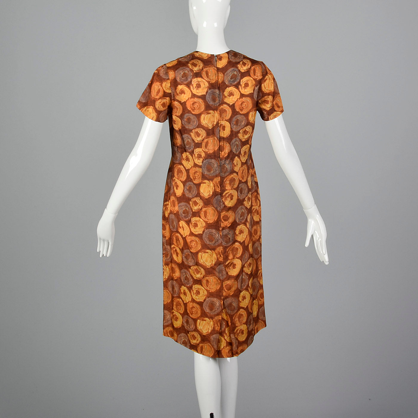 1960s Brown Swirl Print Dress and Jacket Set