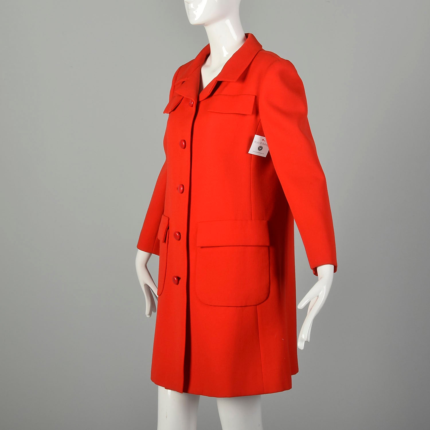 Small 1960s Mod Winter Coat Bold Pink Lining Bright Red Outerwear