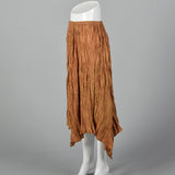 2000s Issey Miyake Iridescent Orange Pleated Skirt with Asymmetric Hem