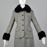 1970s Tweed Skirt Suit with Fur Trim