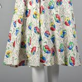 1950s White Summer Dress with Floral Print