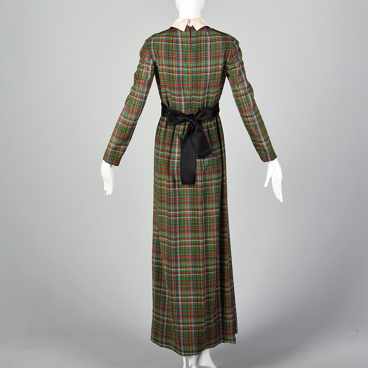 XS Geoffrey Beene 1970s Plaid Maxi Dress