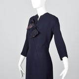 1950s Navy Blue Dress with Bow Detail