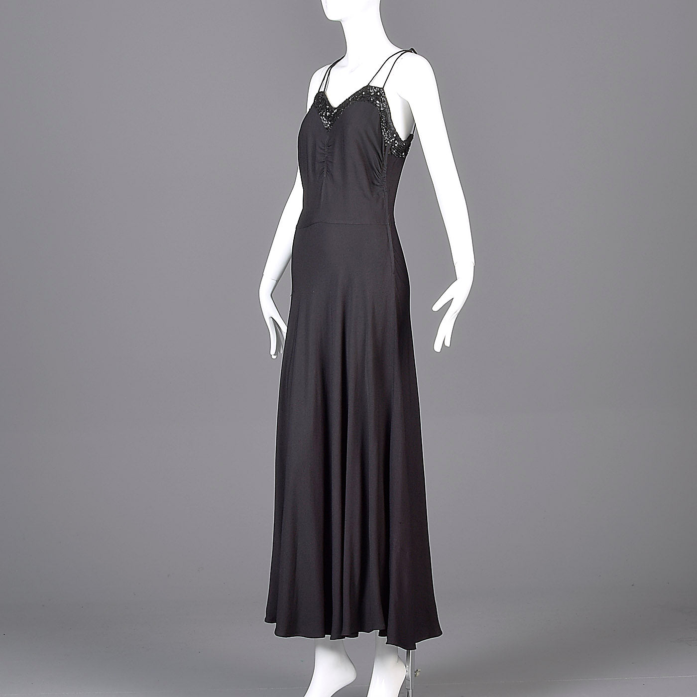 1930s Black Evening Gown with Sequined Bust