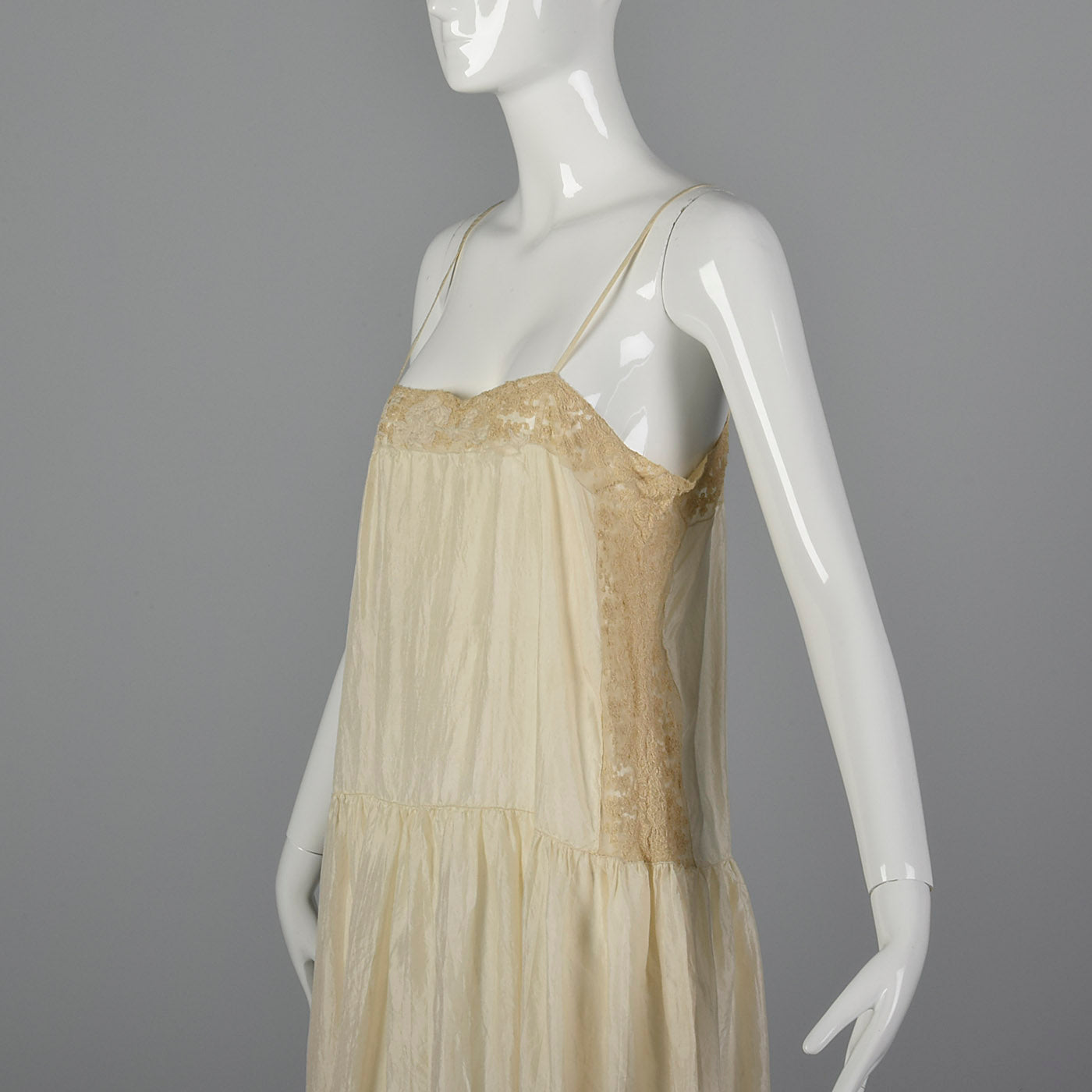 1920s Cream Silk Slip with Lace Trim