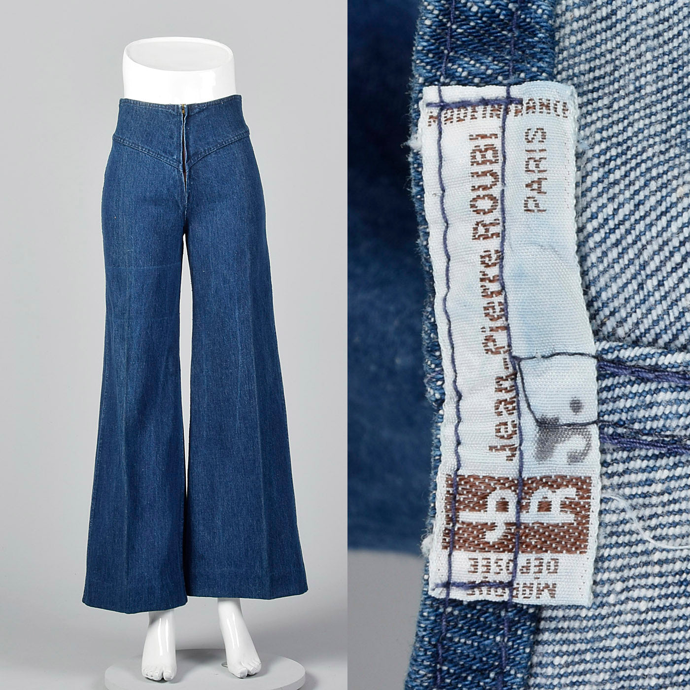 1970s Zip Front Bell Bottoms Cotton Denim