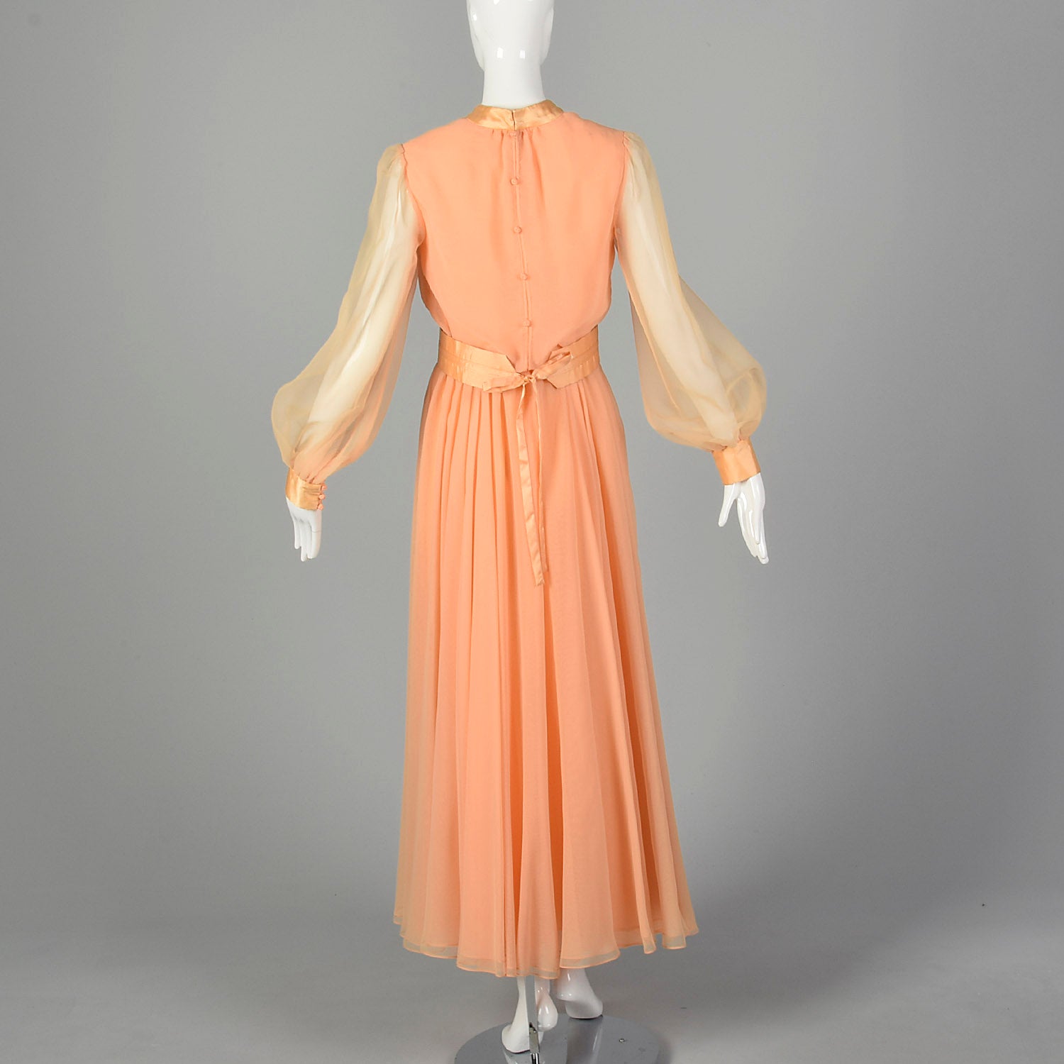 XS 1970s Sheer Peach Maxi Dress