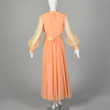 XS 1970s Sheer Peach Maxi Dress