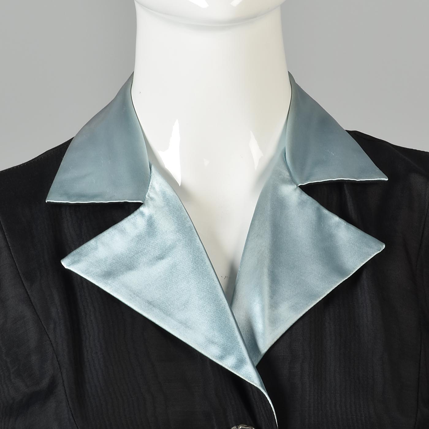 1950s Black Hostess Dress with Aqua Trim