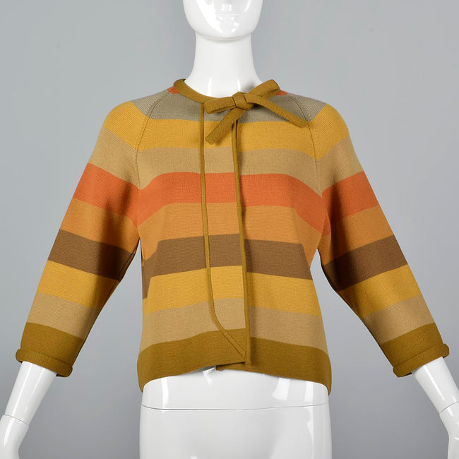 1960s Cropped Sweater with Gold and Orange Stripes