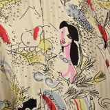 1940s Novelty Print Silk Dress with Neck Tie