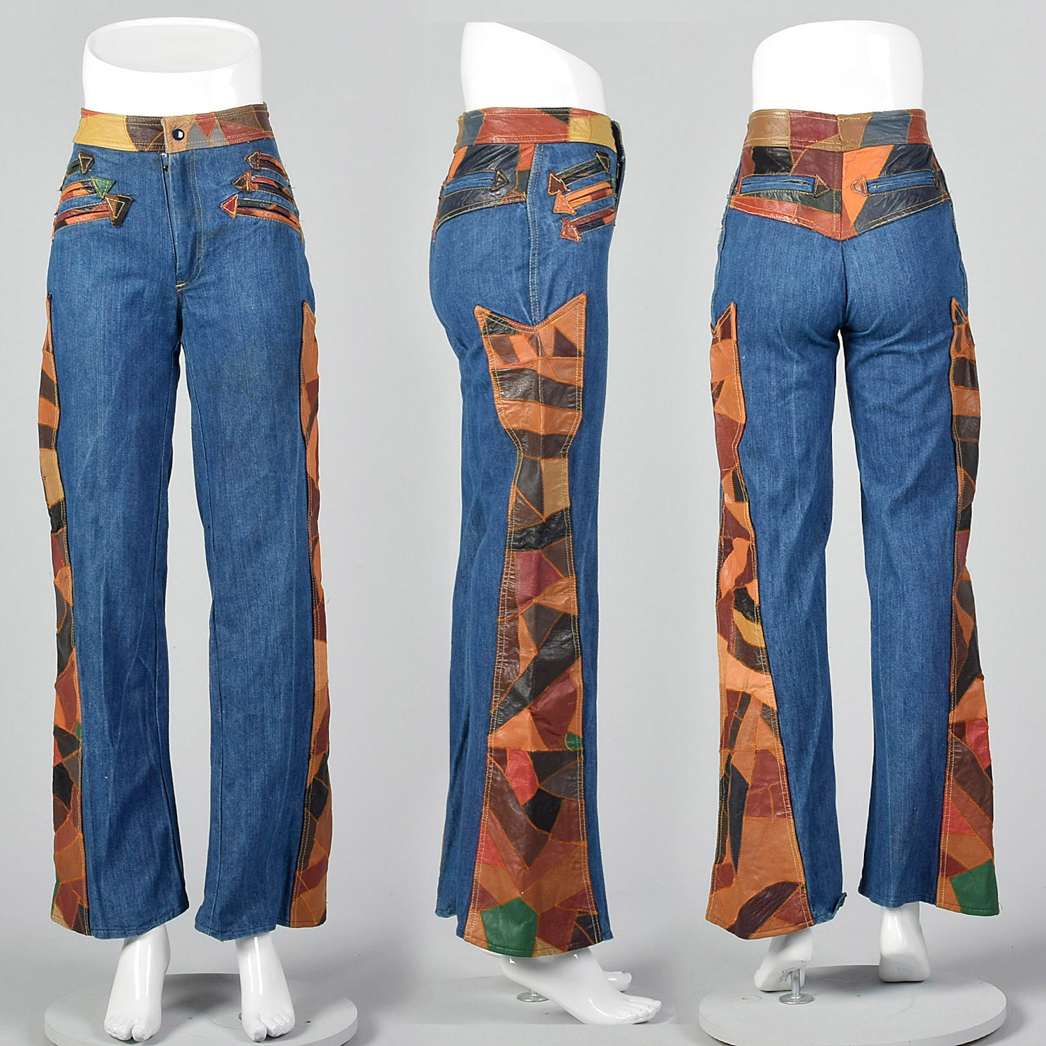 Small 1970s Patchwork Leather Denim Bellbottoms – Style & Salvage