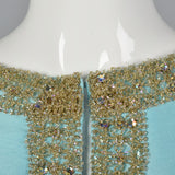 1960s Blue Maxi Dress with Keyhole Bust