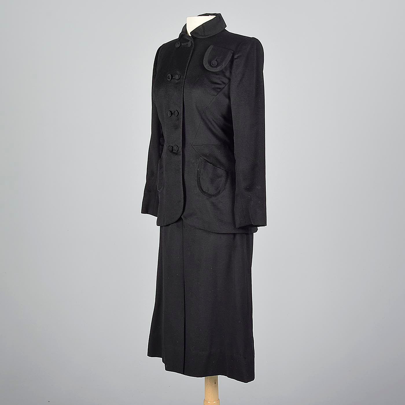 1940s Black Cashmere Skirt Suit