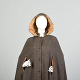 OSFM 1970s Cape Brown Hooded Tweed Wool Vintage Winter Outerwear
