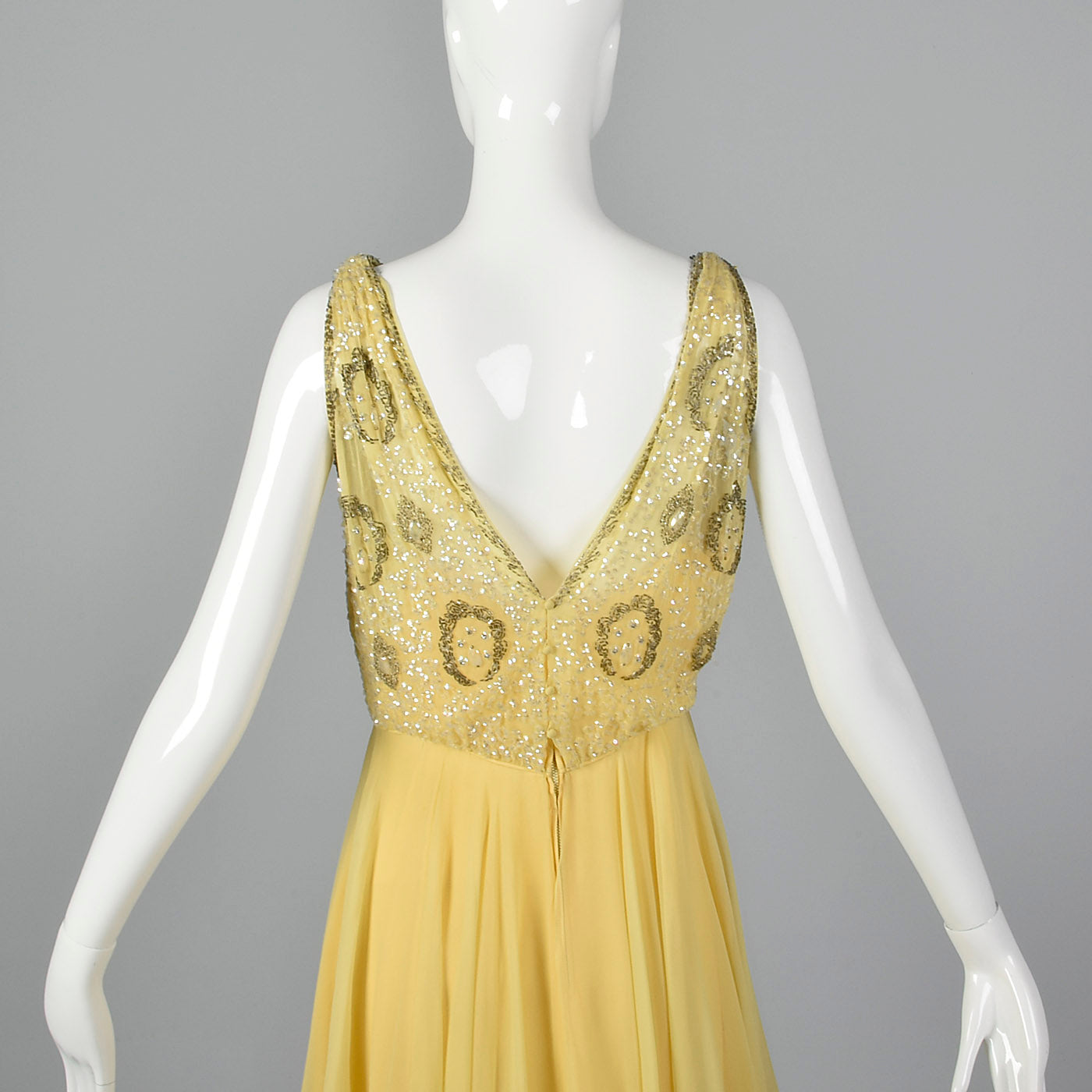 1960s Yellow Chiffon Beaded Dress