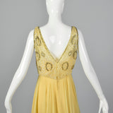 1960s Yellow Chiffon Beaded Dress
