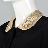 1950s Black Rayon Dress and Jacket with Unique Neckline