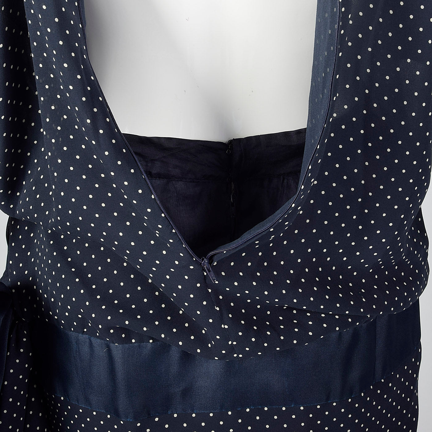 1980s Valentino Night Navy Silk Dress with Swiss Dot Print