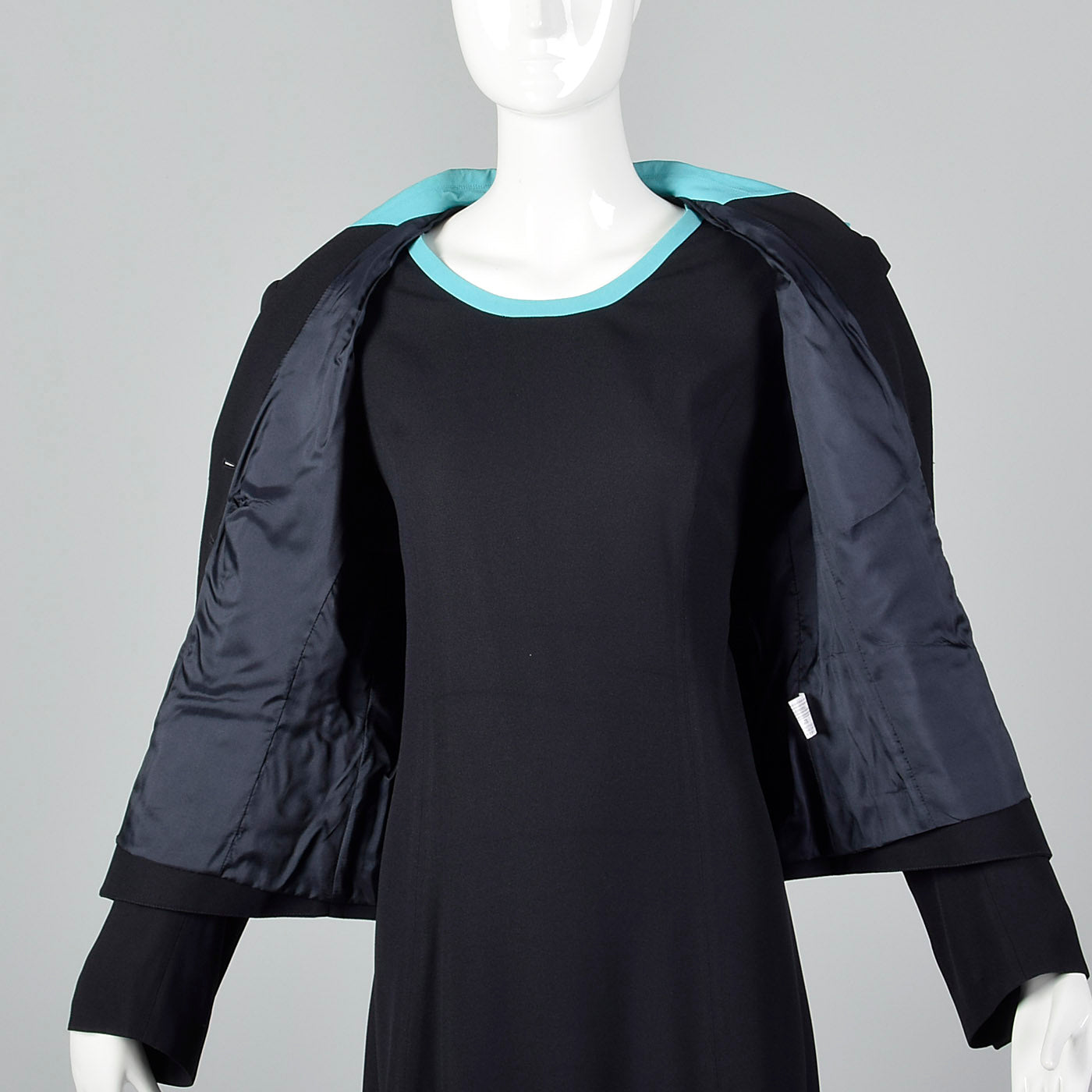 1980s Louis Feraud Navy Dress Set with Aqua Trim