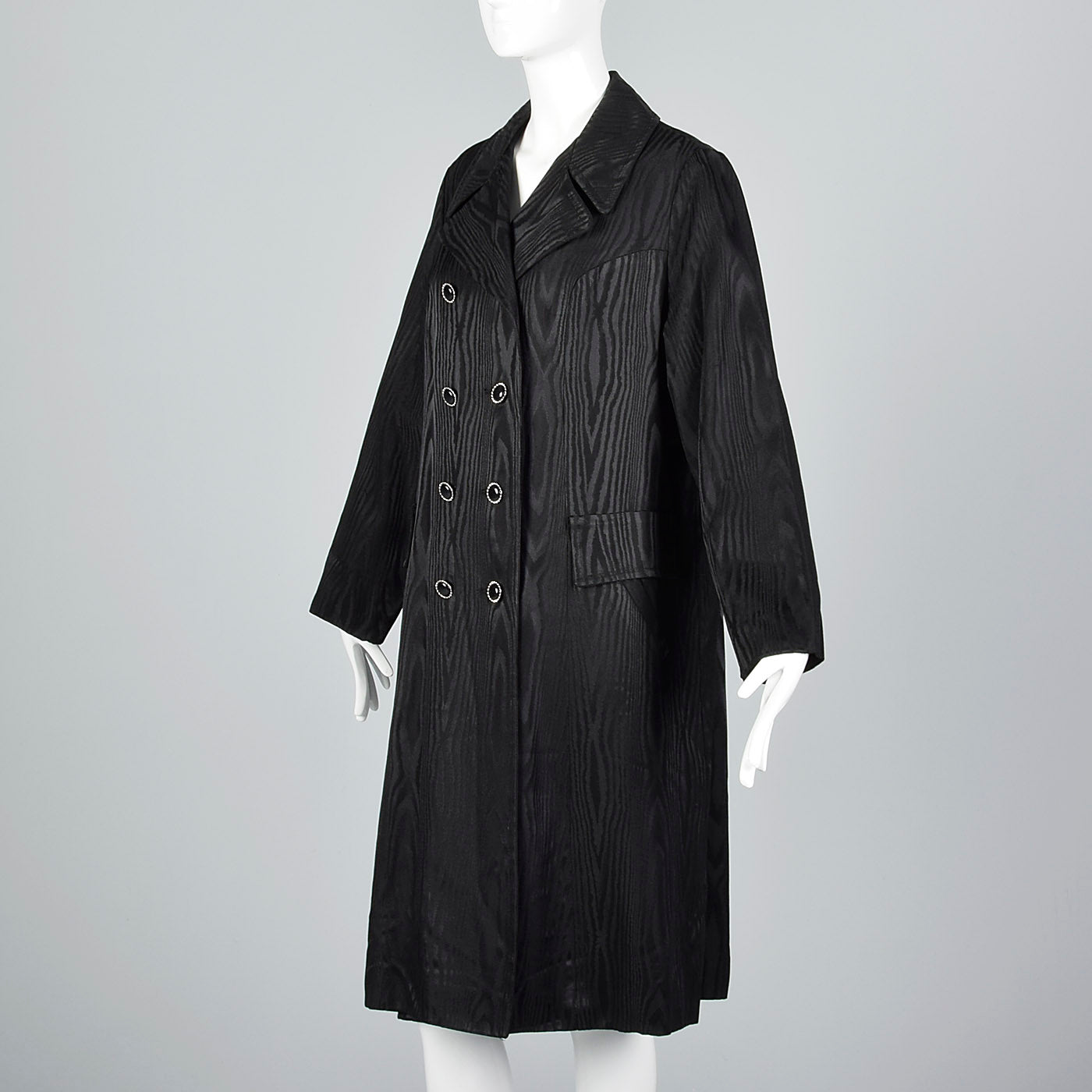 1960s Black Moire Double Breasted Coat