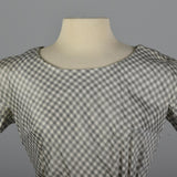 1950s Gray and White Gingham Dress with Velvet Waist Band