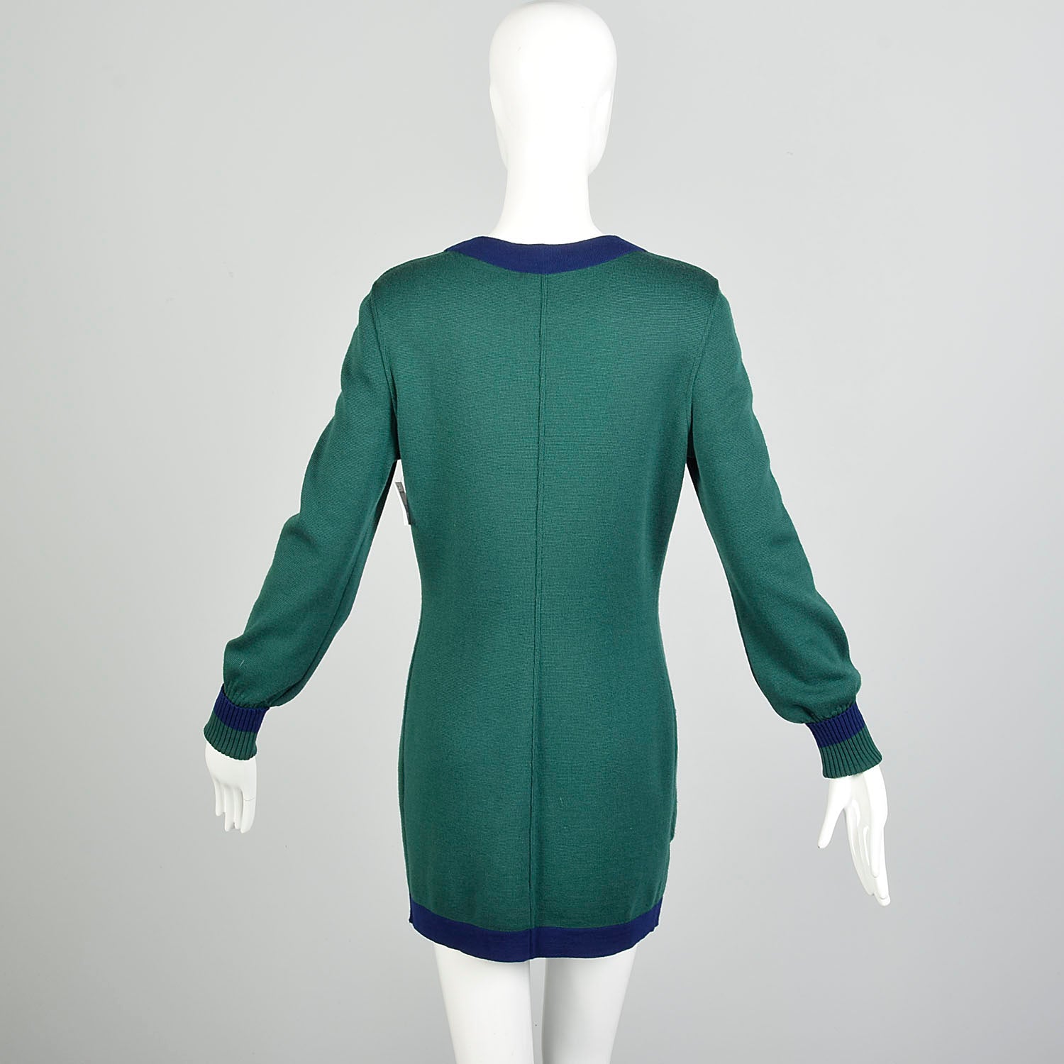 Chanel Boutique Autumn/Winter 1990/1991 Sweater Dress Green Navy Mini –  Style & Salvage