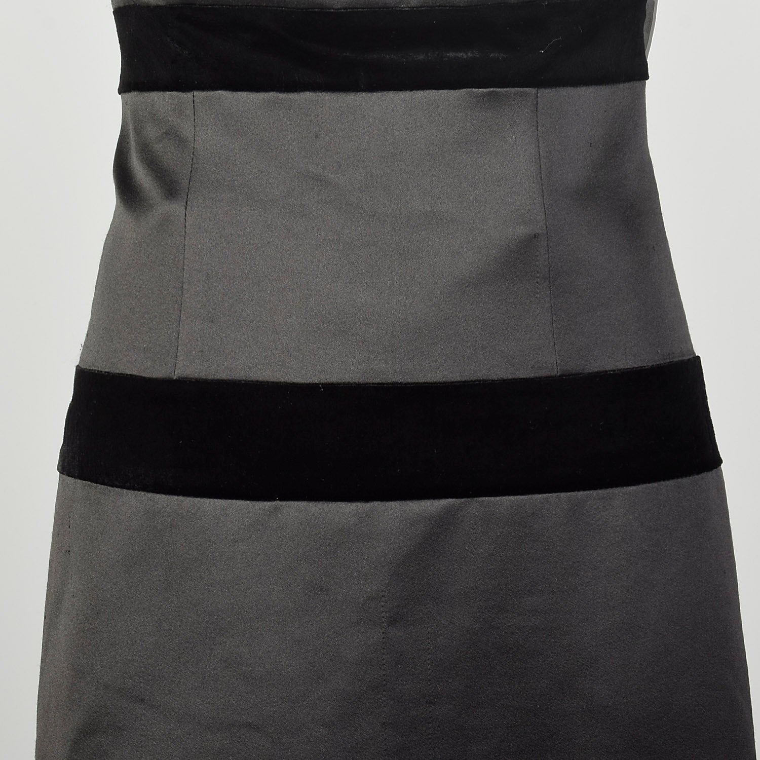 XS 1980s Dress Black Strapless Velvet Stripe Formal Evening Gown