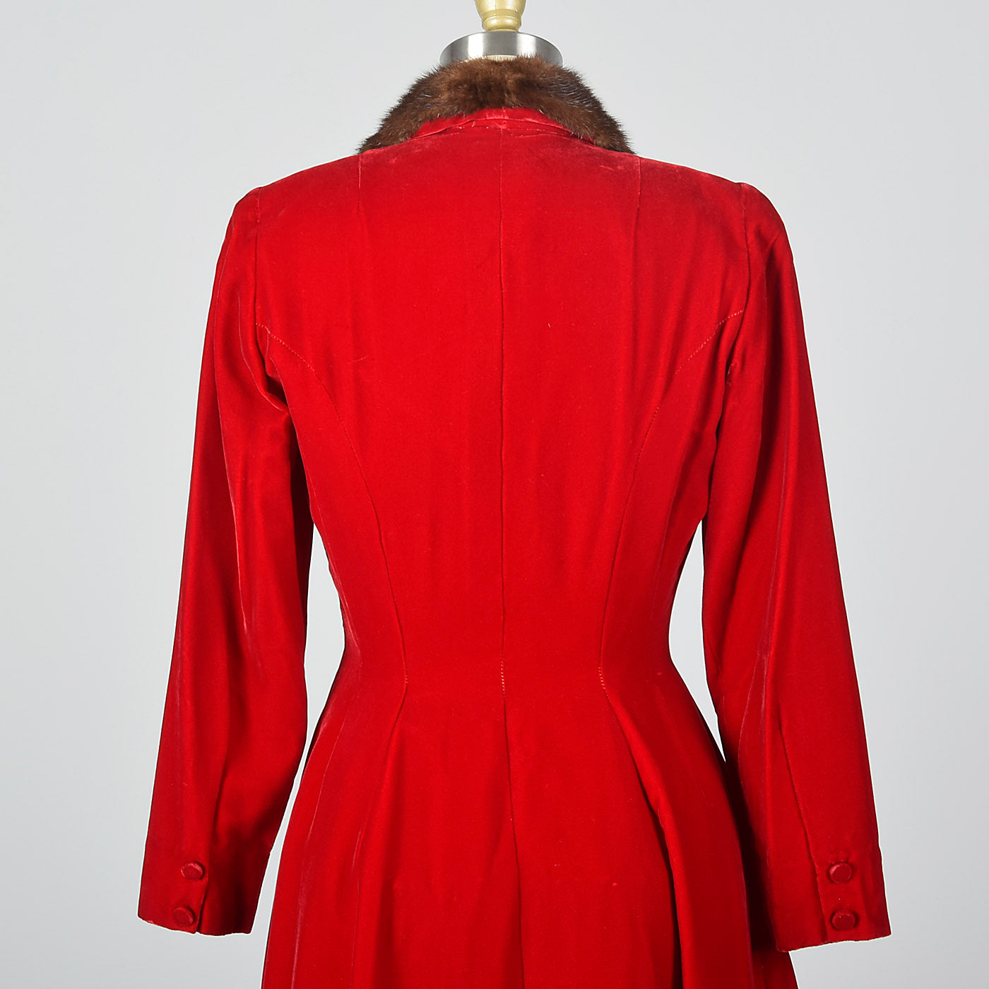 1950s Red Velvet Coat Dress with Mink Collar