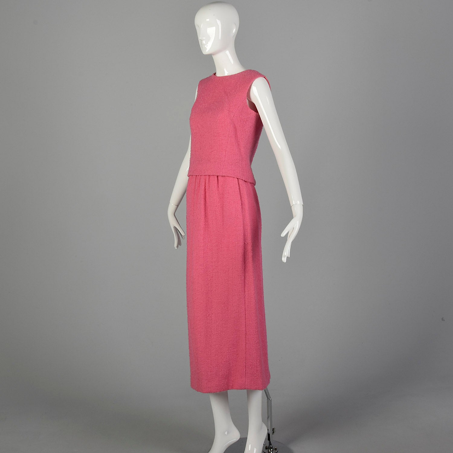 XS 1960s Pink Wool Tweed Top and Maxi Skirt Set