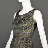 1960s Gold Brocade Dress with Matching Jacket and Velvet Detail