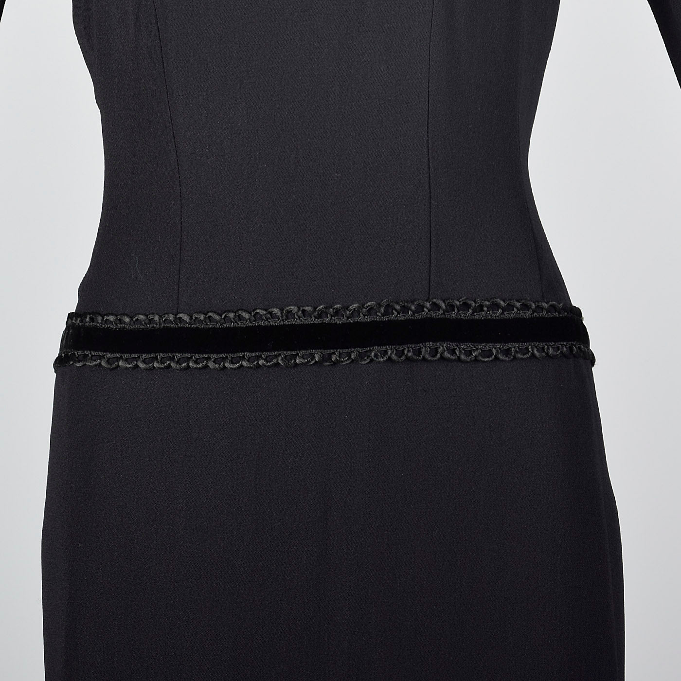 1950s Black Dress with Drop Waist and Bustle Train