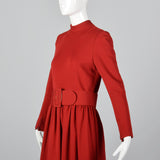 1960s Normal Norell Mod Red Fit & Flare Dress with Wide Belt