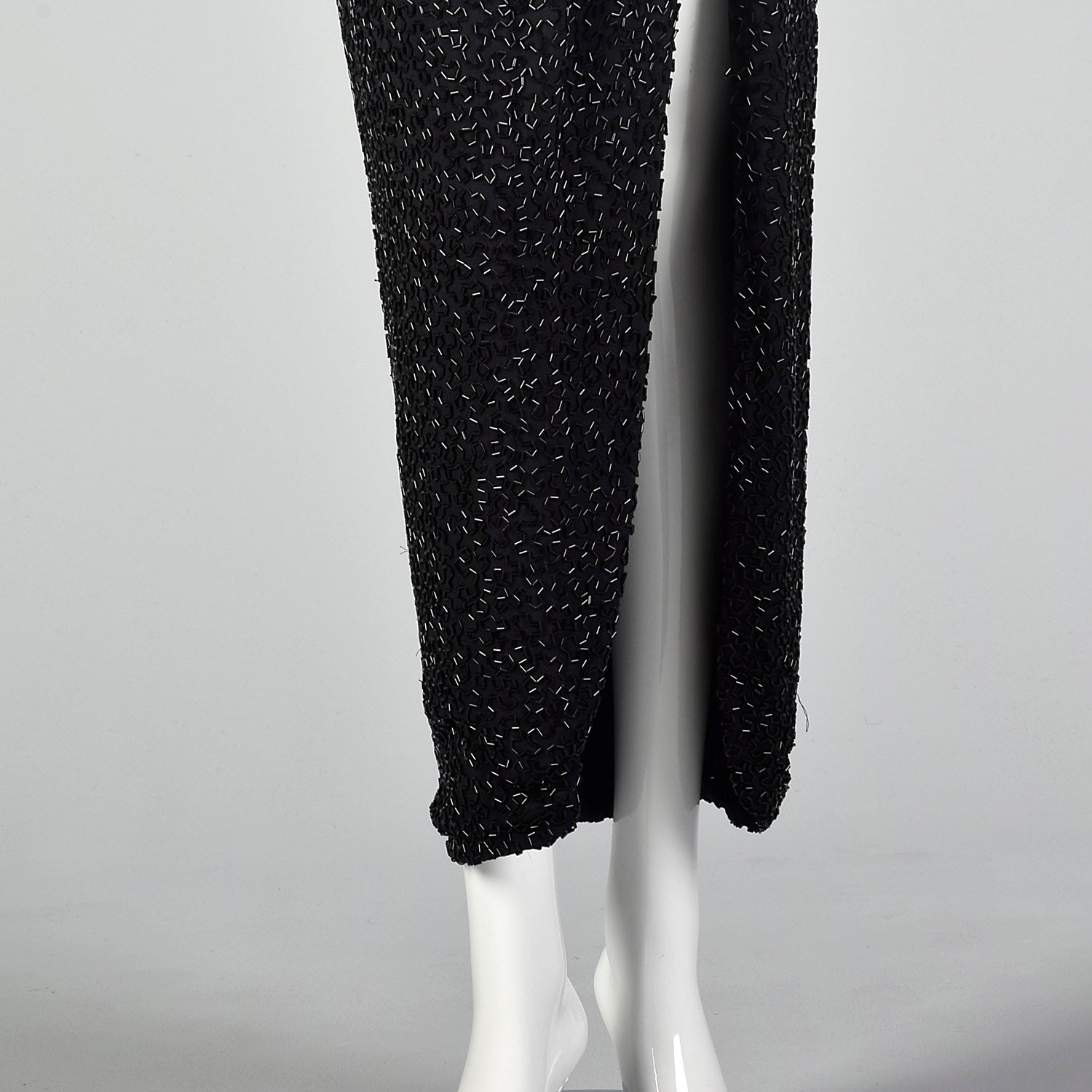 XS Lillie Rubin 1970s Black and White Beaded Gown
