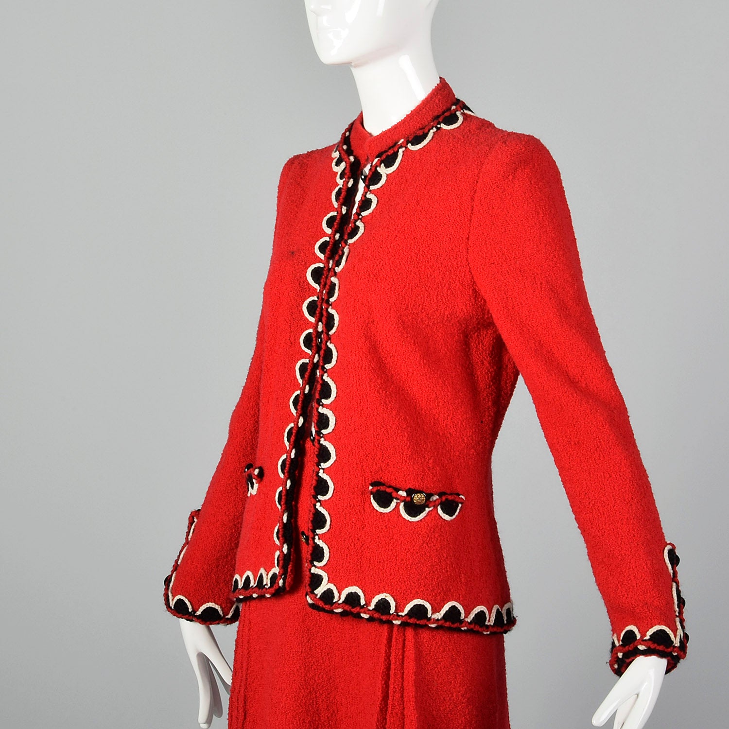 Small 1960s Adolfo Red Knit Skirt Suit