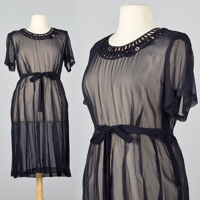 1950s Sheer Navy Party Dress