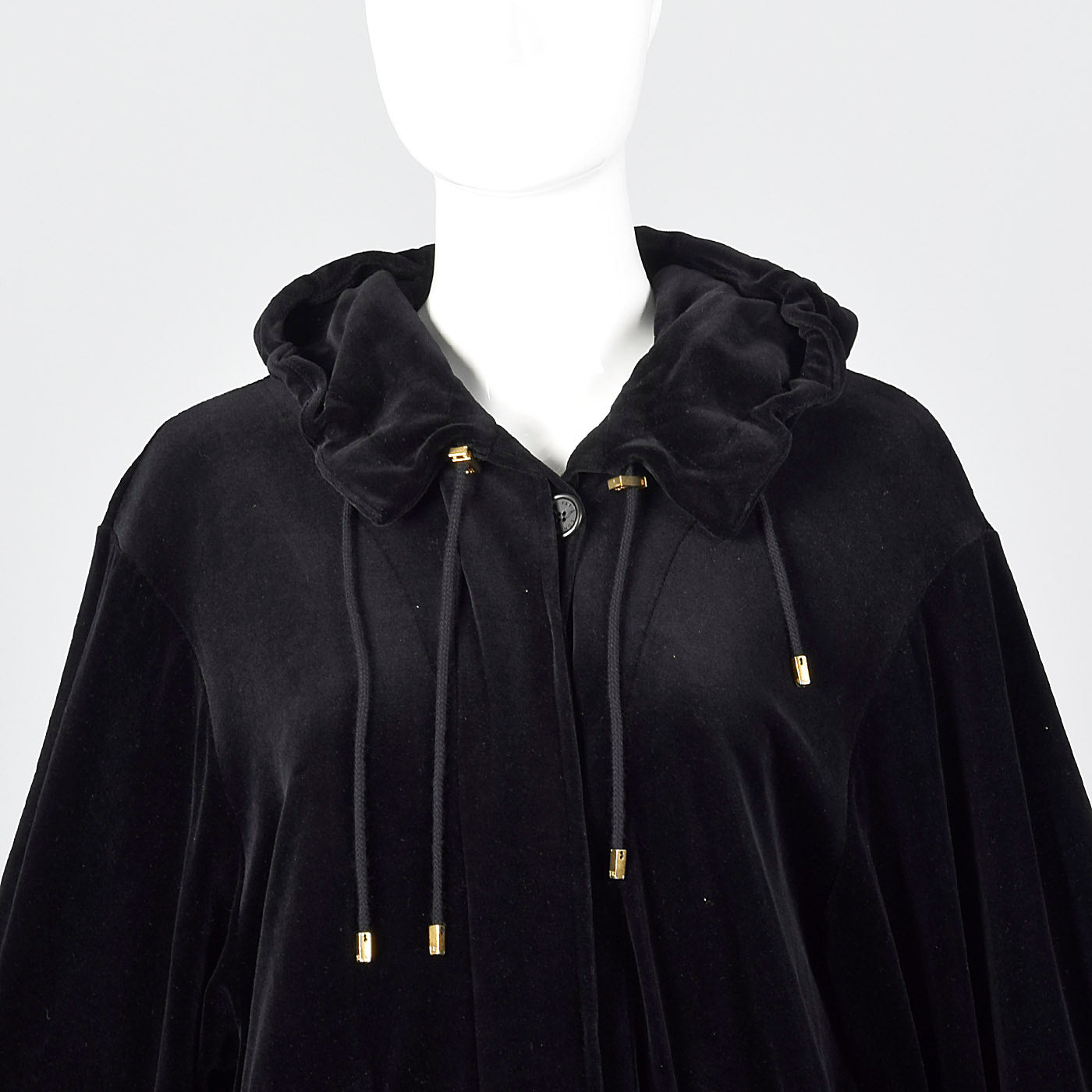 1990s Sonia Rykiel Loose Black Velvet Hooded Coat