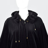 1990s Sonia Rykiel Loose Black Velvet Hooded Coat