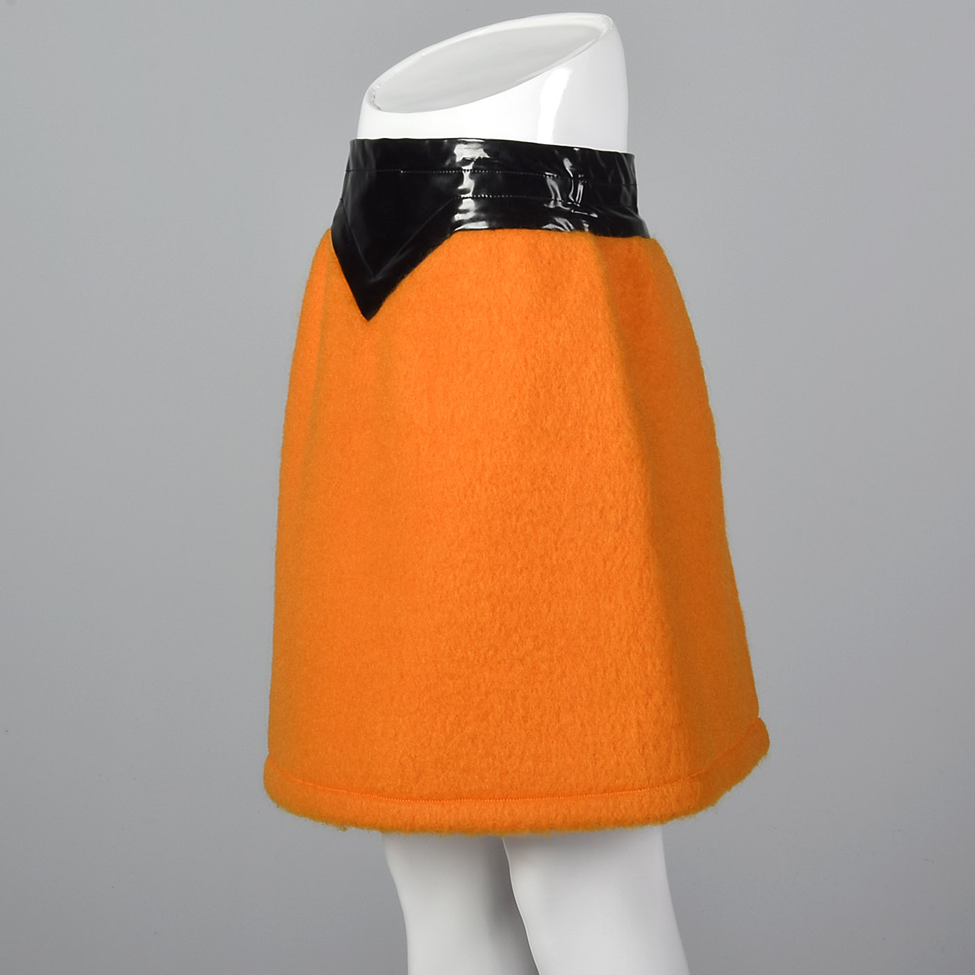 1960s Pierre Cardin Space Age Mod Orange Mohair and Black Vinyl Mini Skirt