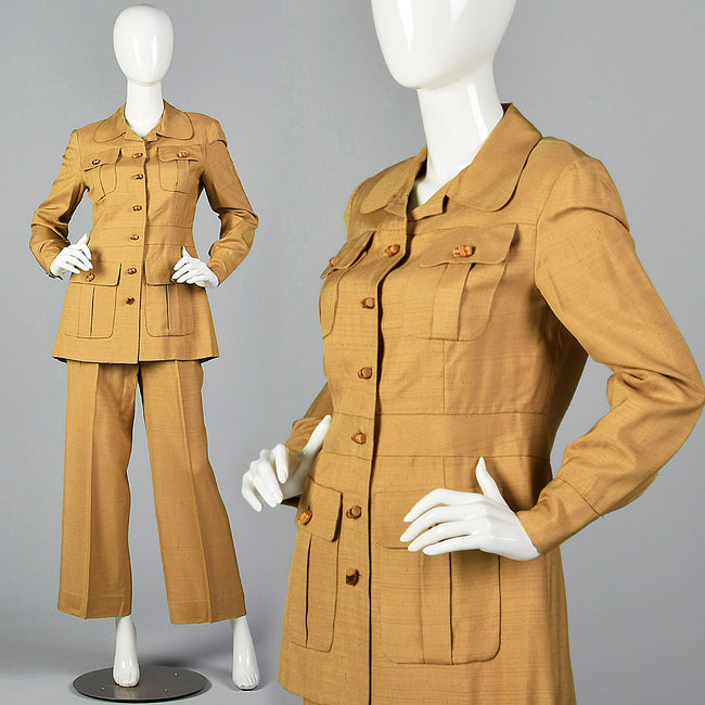 1970s Khaki Safari Pant Suit