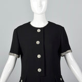1960s Black Wool Dress with Rhinestone Trim