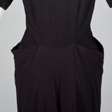 1940s Black Rayon Dress with Gold Trim