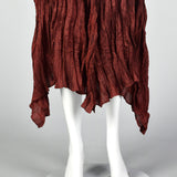 2000s Issey Miyake Iridescent Red Pleated Skirt with Asymmetric Hem