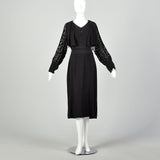 XL 1930s Dress Black Devore Velvet Sleeves Art Deco Long Sleeve LBD