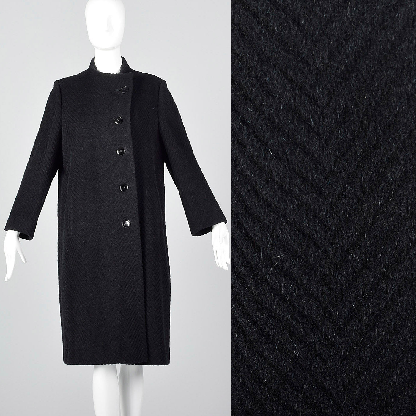 1960s Black Textured Chevron Winter Coat