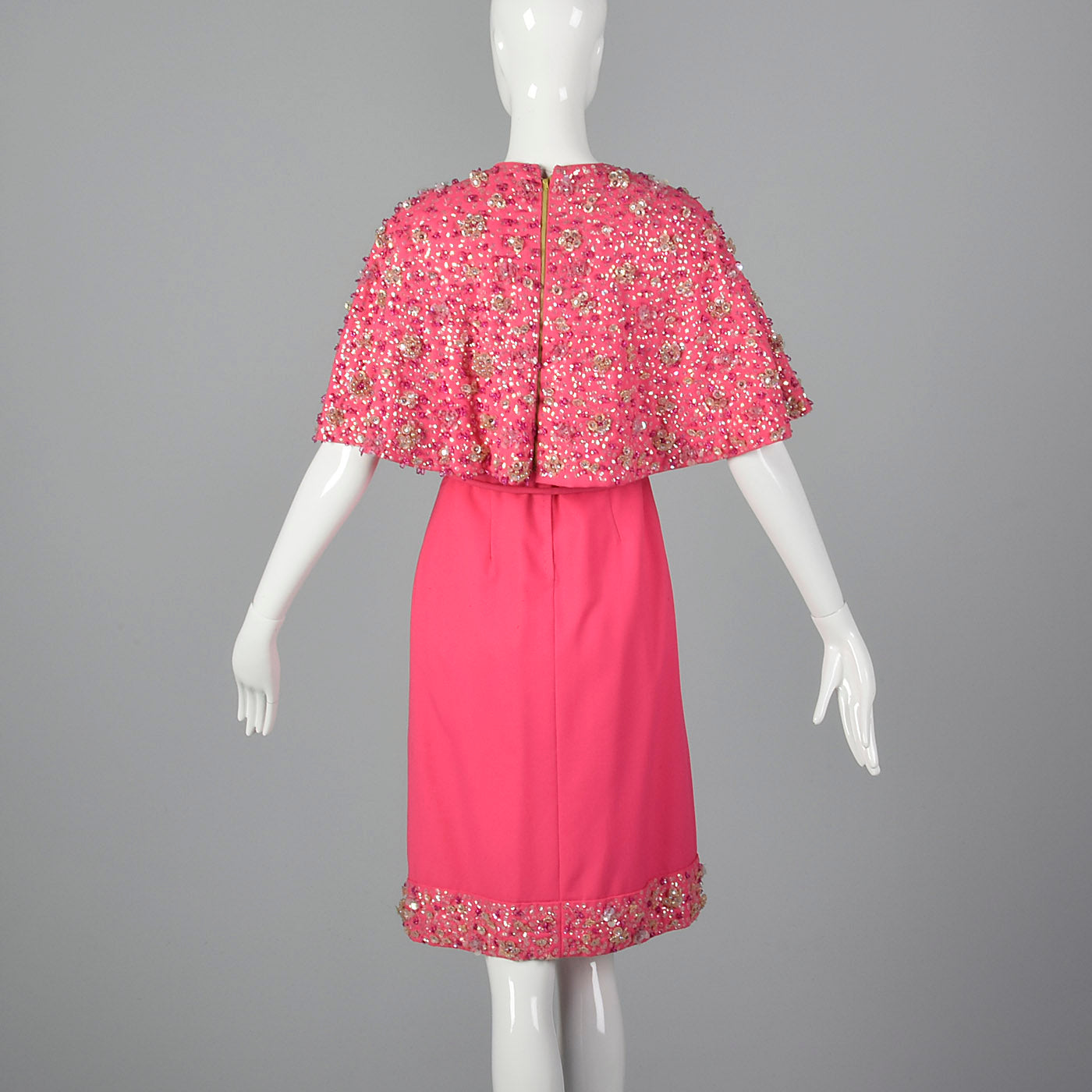 1960s Pink Dress with Matching Beaded Cape