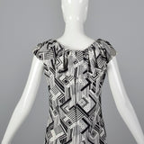 1970s Black and White Print Maxi Dress